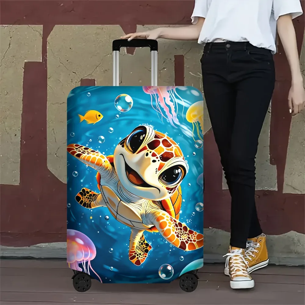 housse valise polyester imprimé tortue marine sourire bubbles méduses bleu rouge noir protection voyage