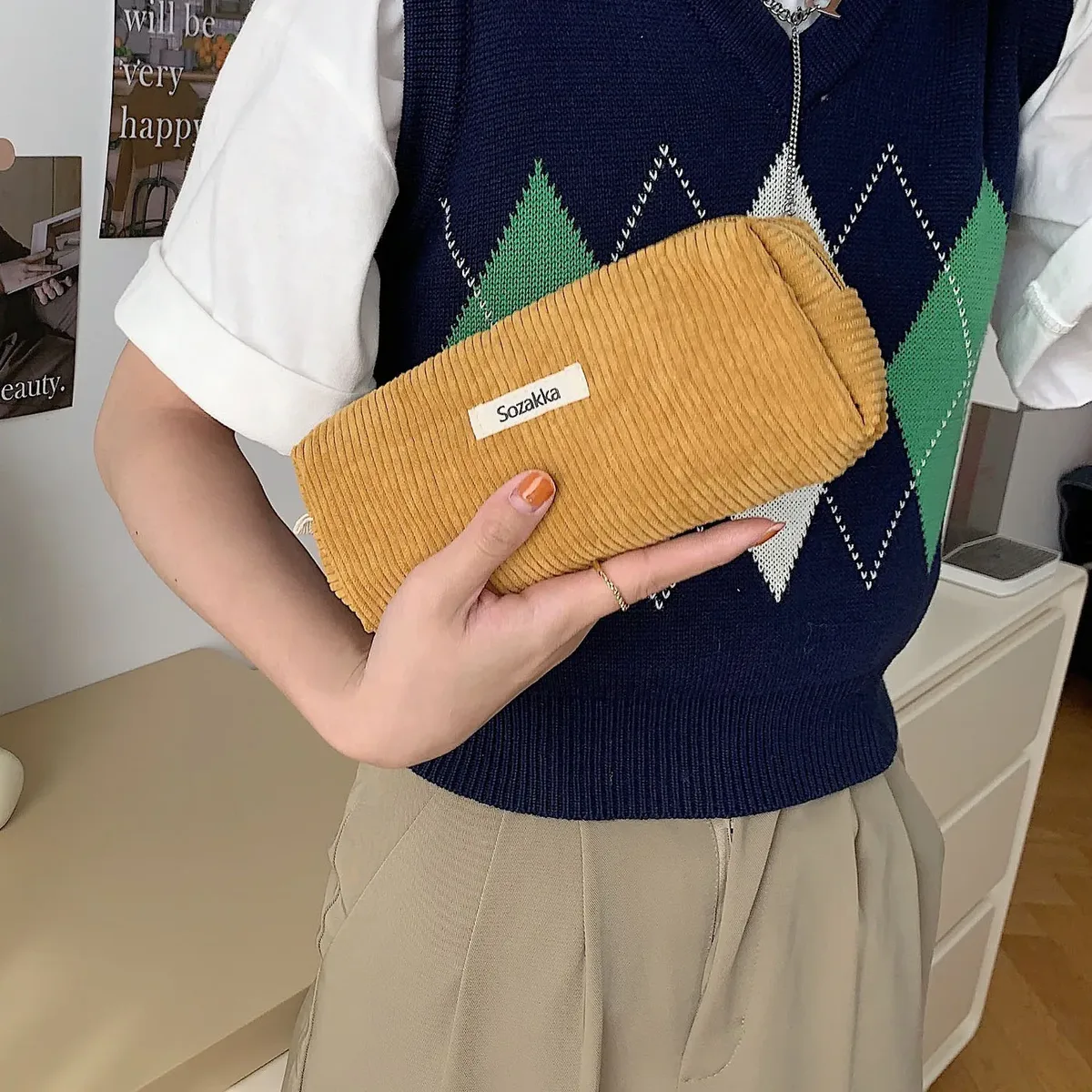 grand sac à cosmétiques en tissu velours côtelé pour femmes, pochette de maquillage pour filles, sac de voyage à main, étuis de rangement de rouge à lèvres, pochette à fermeture éclair pour téléphone