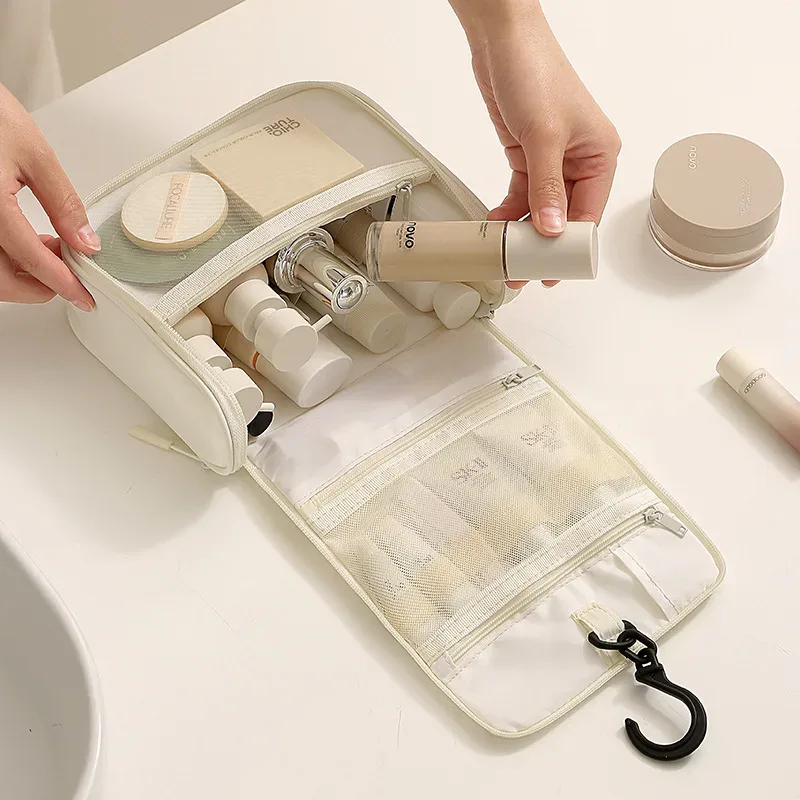 trousse de toilette suspendue portable, organisateur de voyage minimaliste, pochette de rangement pour maquillage, trousse de toilette avec crochet, étui à cosmétiques