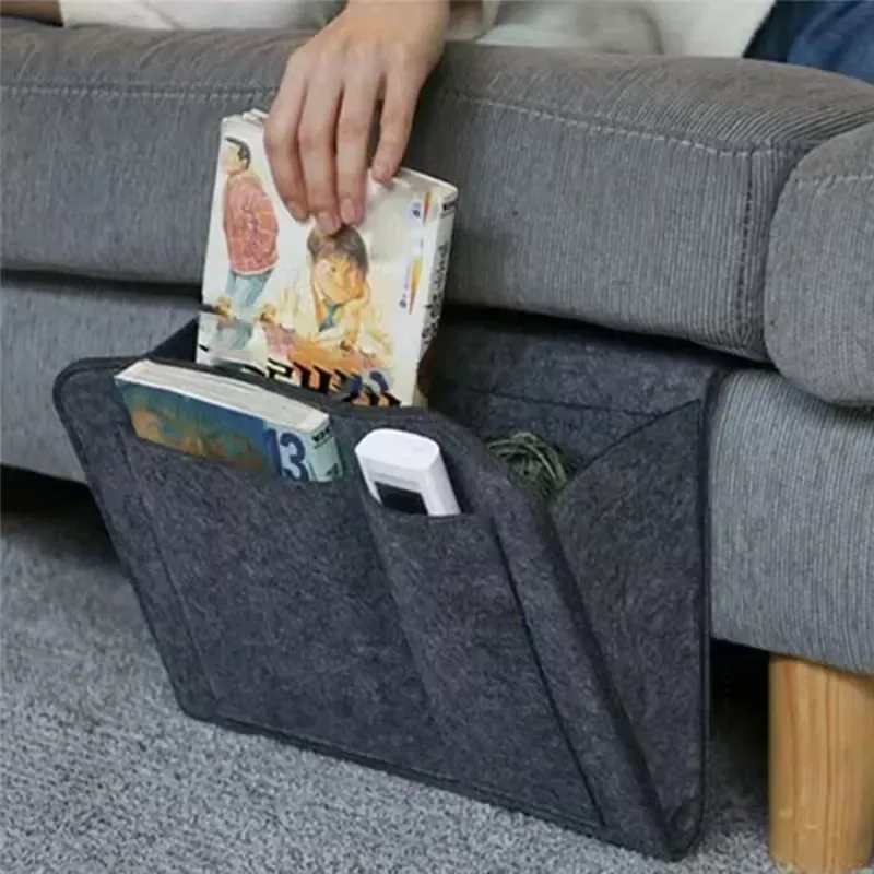 organisateur de rangement en feutre pour chevet, sac de chevet antidérapant, rangement suspendu pour canapé, support pour télécommande, poches pour lit