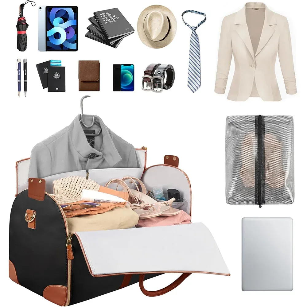 sacs de voyage pour vêtements, sacs de rangement multifonctionnels pliables pour femmes avec pochette à chaussures 2 en 1, valise suspendue