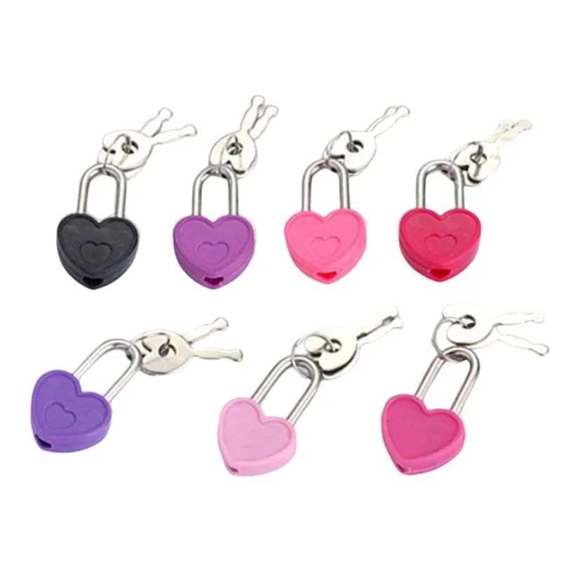 mini cadenas en plastique en forme de cœur, avec 2 verrous prédire, pour boîte à bijoux de voyage, journal intime, valise