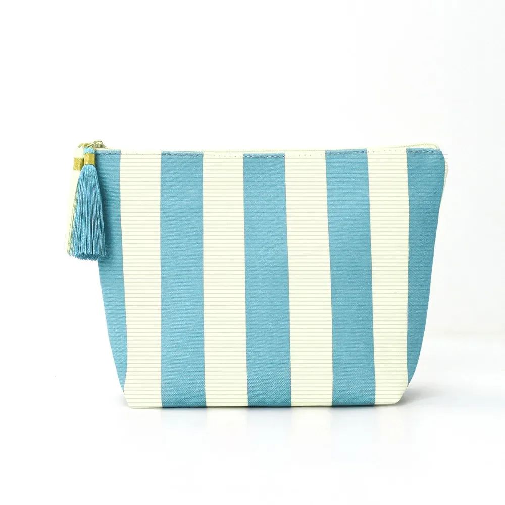 sac de maquillage en velours côtelé à haute esthétique, grande capacité, motif rayé, trousse de toilette, sac de rangement, accessoire de mode