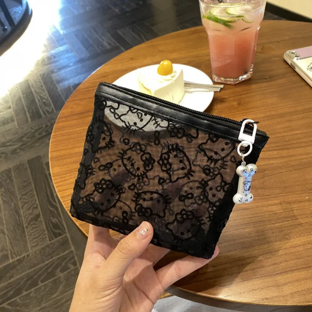 sac de rangement pour chatons, grande capacité, portable, sac à maquillage en maille noire, mignon et résistant à la saleté
