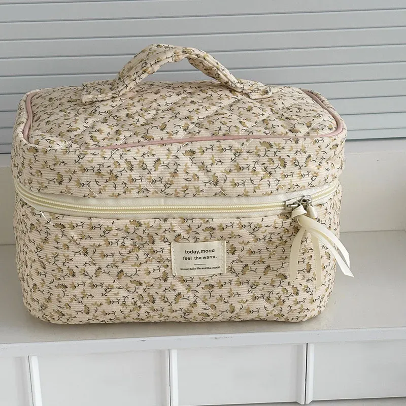 sac à cosmétiques vintage en velours côtelé pour femmes, sacs de rangement de voyage rétro pour dames, sacs à main portables, trousse de maquillage, pochette