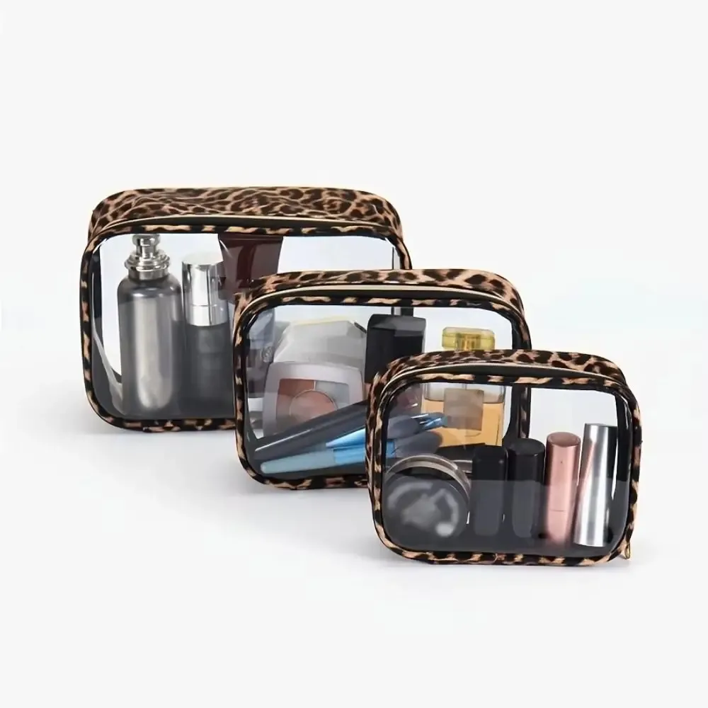 sac de maquillage imprimé léopard, sac à cosmétiques de voyage transparent et étanche avec fermeture éclair, sac de rangement de grande capacité