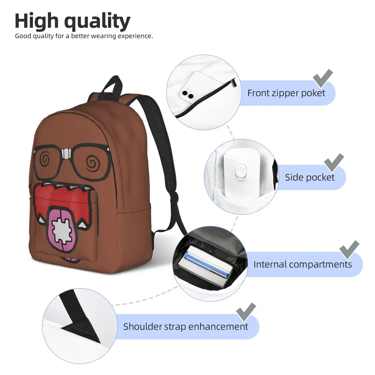 sac à dos meme domo kun pour adolescents, durable, pour étudiants, randonnée, voyage, sac à dos de jour avec motif de poupée anime, pour hommes et femmes, sacs en toile pour ordinateur portable