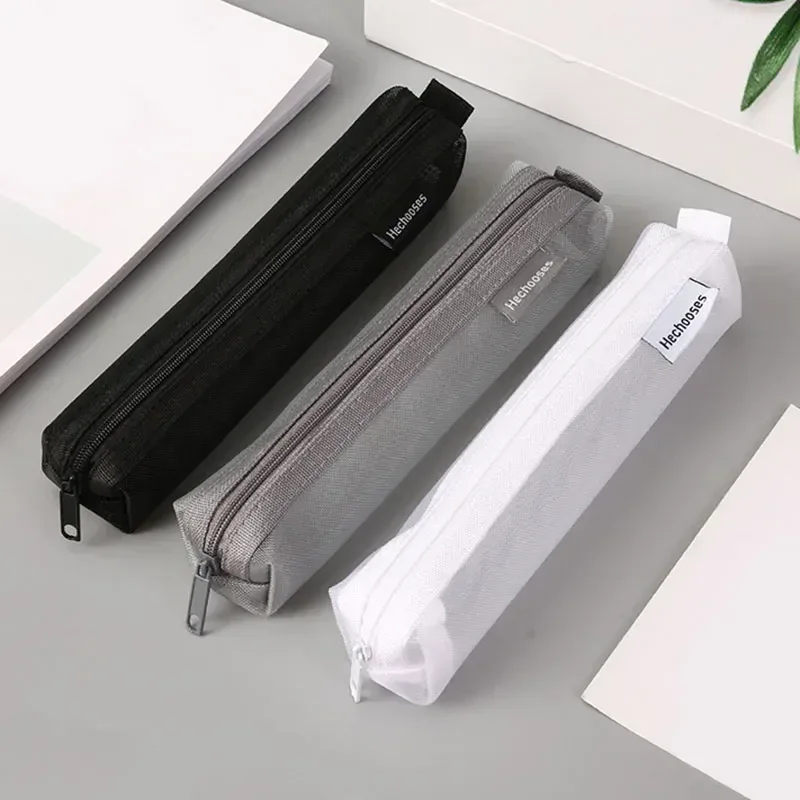 mech – trousse de rangement pour pinceaux longs, 1 pièce, trousse de maquillage pour femmes et filles, trousse à cosmétiques transparente à fermeture éclair, trousse à crayons simple pour étudiants