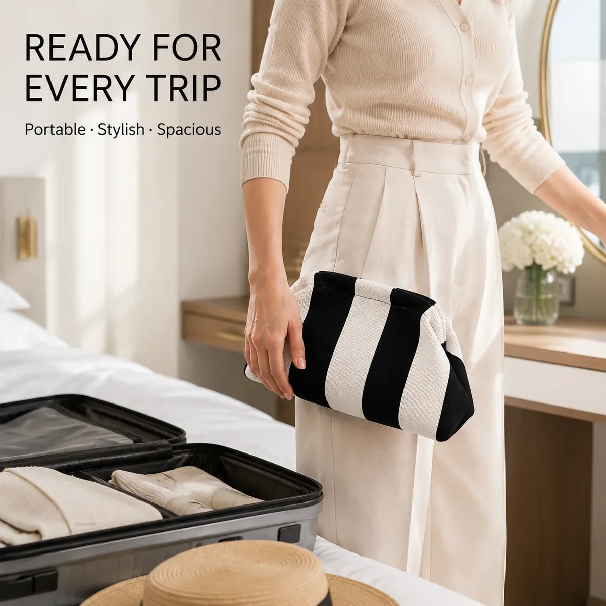 pochette de rangement pour maquillage, sac à cosmétiques géométrique rayé, sac de toilette léger et portable pour voyage, sac à main pour femmes, sacs organisateurs