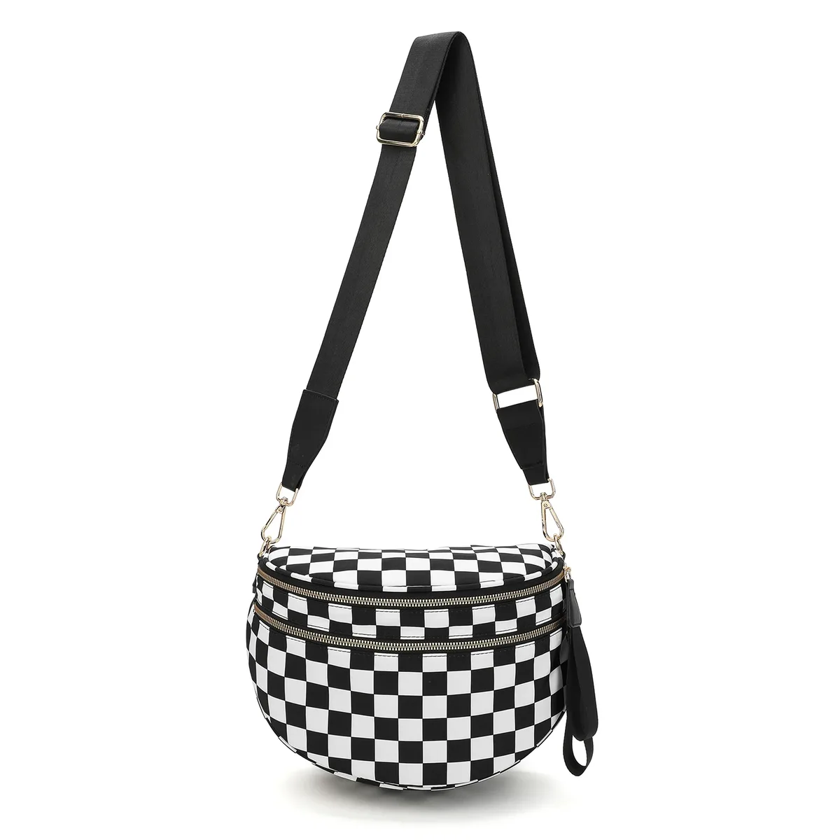 doyogi noir et blanc à carreaux spacieux bum sac sacs à bandoulière pour femmes en nylon essentiels de voyage sac de maman sac à couches pour maman