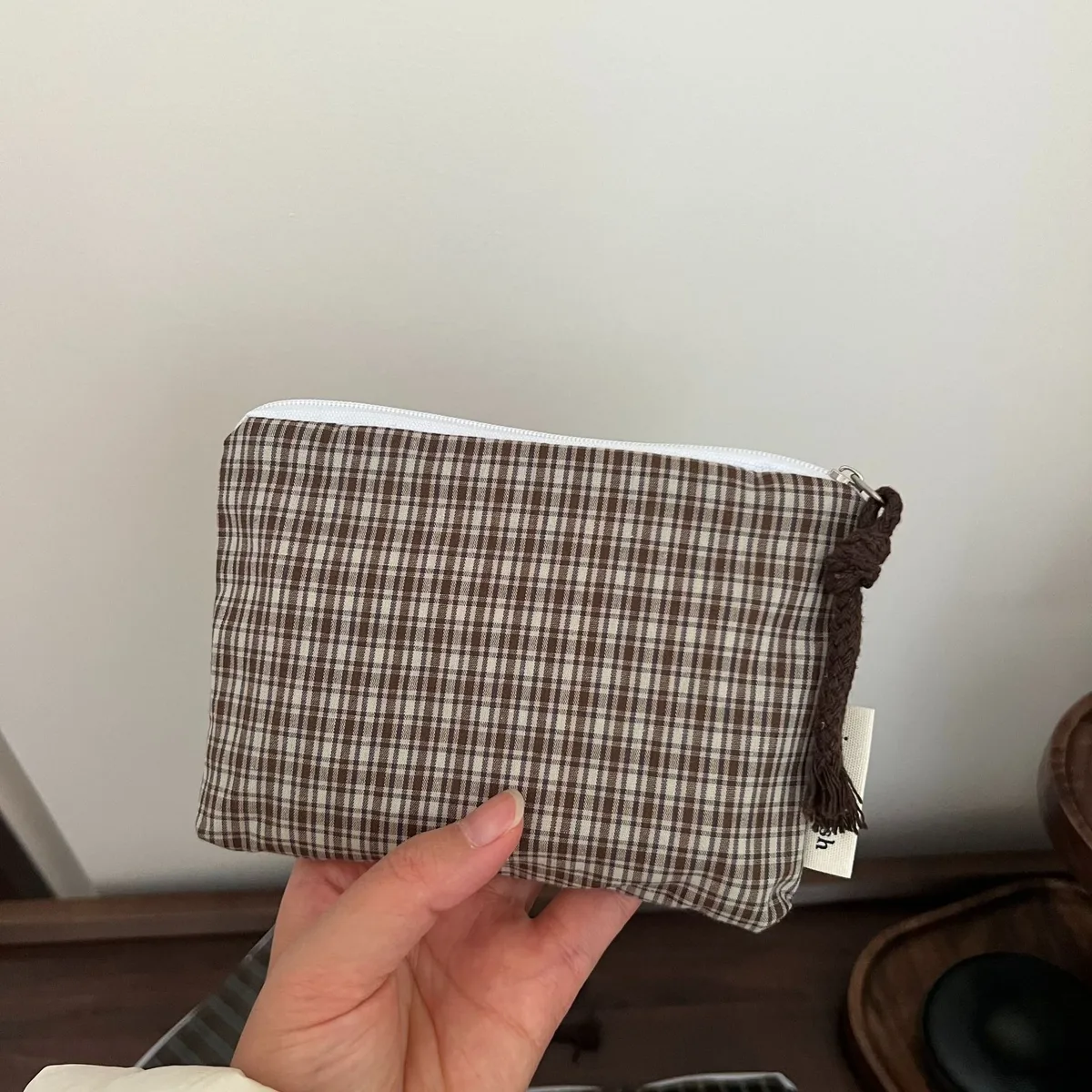 pochette de maquillage rayée rose pour femme, mini sac à cosmétiques mignon, sac de rangement portable pour clés, écouteurs, rouge à lèvres, porte-monnaie