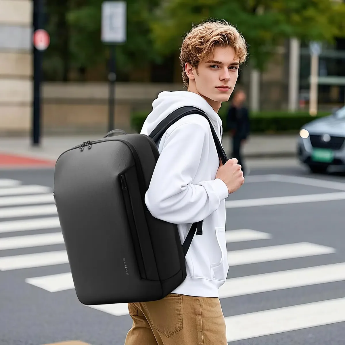 sac dos tpu noir bandes fixation poignée souple compartiment ordinateur portable polyester polyvalent voyage affaires