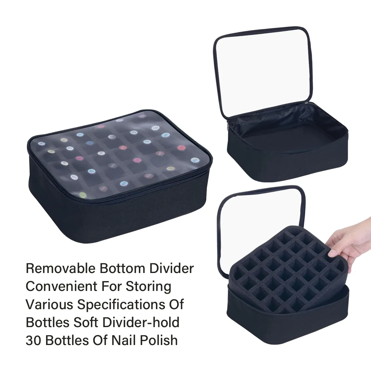 organisateur de vernis à ongles de grande capacité de 30 bouteilles – trousse de maquillage élégante et portable avec séparateurs amovibles, peut contenir jusqu'à 15 ml/0,5 fl.oz