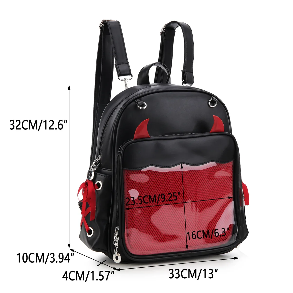 sac à dos gothique ita de grande capacité avec poche transparente pour femme, présentoir d'insigne, punk, de jour, cosplay, 3 voies