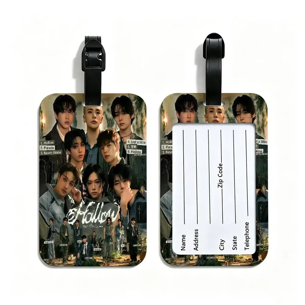 étiquette de bagage en pvc populaire kpop s-stray k-kids avec carte d'information, étiquette anti-perte pour valise, sac à dos, accessoire de voyage