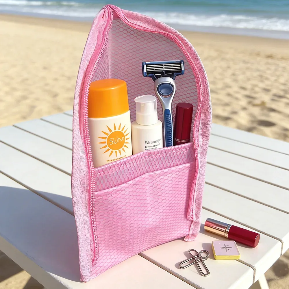 sac de maquillage de voyage pliable, organiseur de cosmétiques étanche de grande capacité avec pochette en filet et porte-brosse à dents, rangement portable
