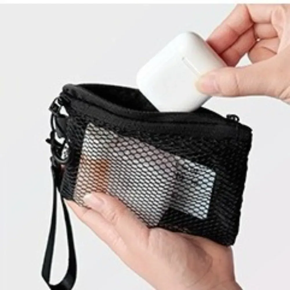 sac de rangement en maille légère, sac à cosmétiques en polyester de couleur unie, multifonctionnel avec fermeture éclair, pochette de maquillage à usage polyvalent