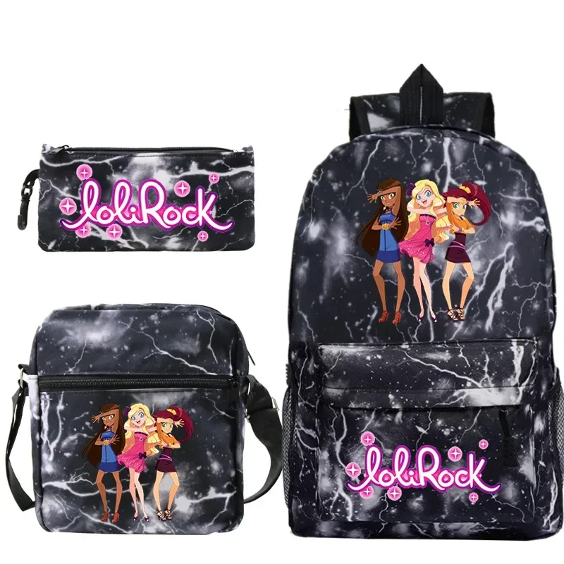ensemble de sac à dos lolirock mignon pour garçons et filles, sacs d'école animés, sac à dos de voyage pour hommes et femmes, cadeau pour adolescents, 3 pièces
