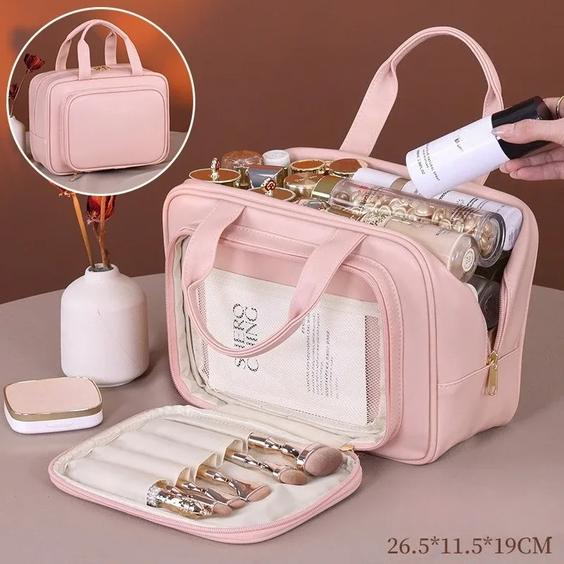 sac de maquillage en pu pour femmes, fourre-tout de mode, organisateur de voyage de grande capacité, pochette de toilette cosmétique, sac de rangement de maquillage portable à fermeture éclair