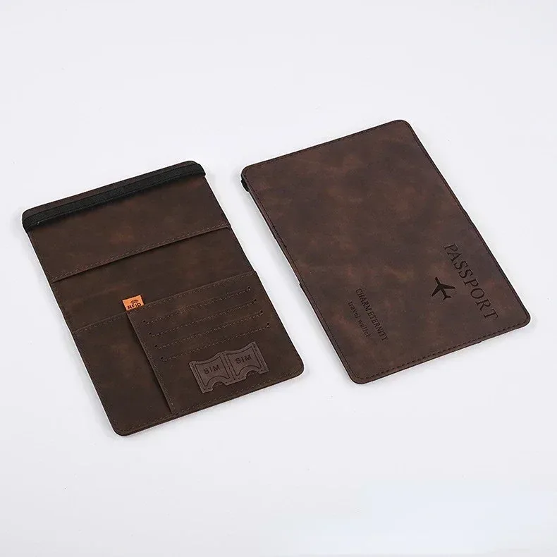 couverture de passeport en cuir à bande élastique, pour cartes, porte-passeport de voyage, portefeuille, étui organisateur de documents pour hommes et femmes