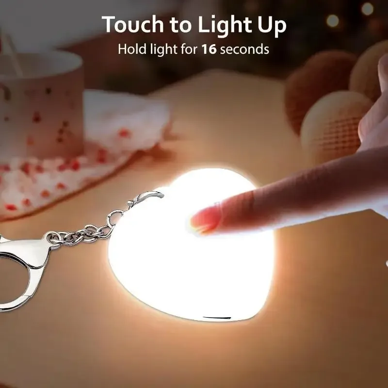 porte-clés veilleuse led en forme de cœur, rechargeable par usb, lumière douce pour la décoration de sac à dos, cadeaux pour filles, utilisation nocturne