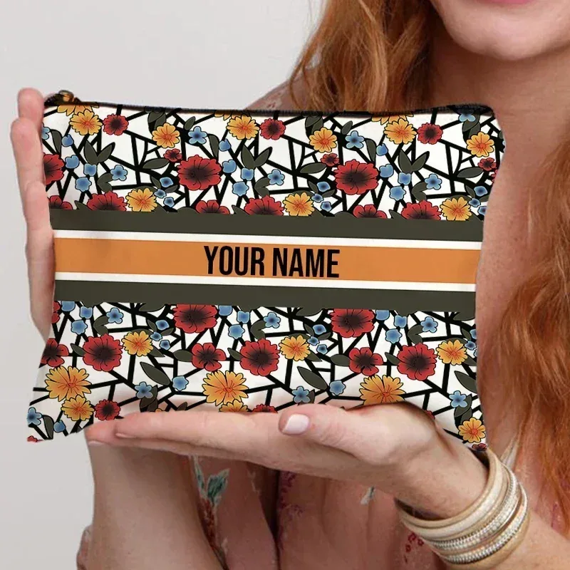 organisateur de cosmétiques de voyage avec nom personnalisé, pochette de rangement pour fournitures de bureau pour femmes, sac de maquillage en toile cadeau personnalisé, trousse à crayons