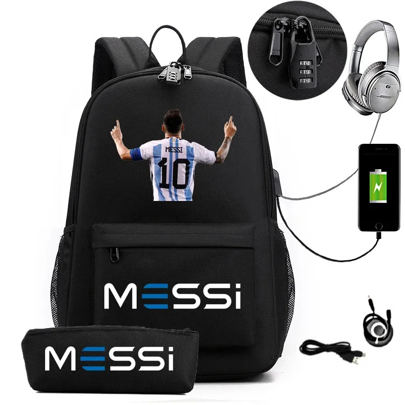 sac à dos de sport messi camouflage pour femmes et hommes, sac à dos pour ordinateur portable pour adolescents, étudiants, sac à dos orthopédique de voyage avec trousse à crayons 2 pièces