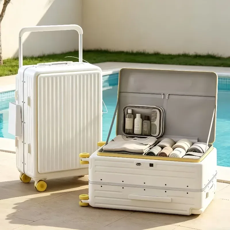 valise de voyage en aluminium avec cadre pc, ouverture frontale, poignée large, roulettes, 20/24/26 pouces