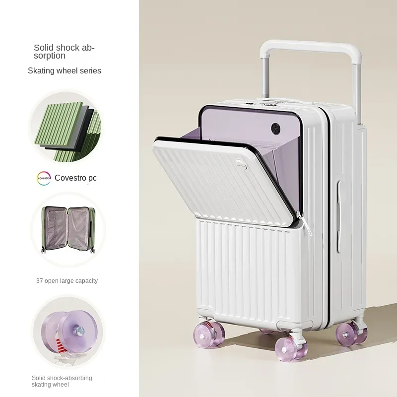 valise de voyage à tige de traction large, cinq roues, porte-bagages de 28 pouces, grande capacité, ouverture avant, pochette d'ordinateur, valise de cabine de 20 pouces