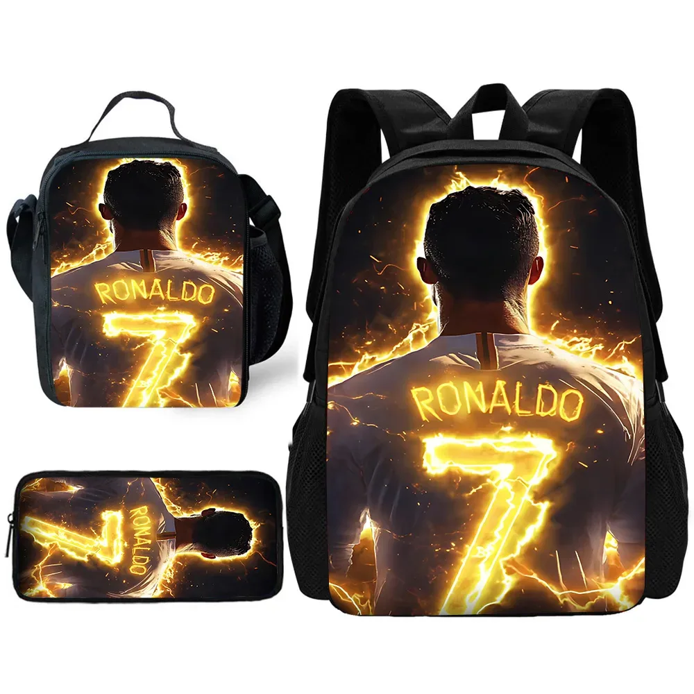 sac à dos d'école pour enfants football star avec sacs à déjeuner r-ronaldos, trousses à crayons, sacs d'école c-cr7 pour garçons et filles, meilleur cadeau