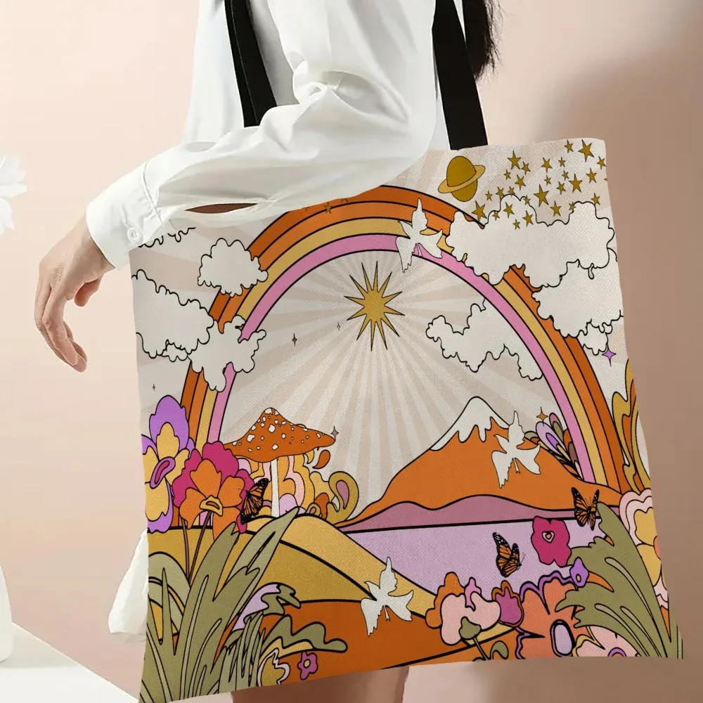 sac de shopping imprimé champignon mignon, sac à main pour dame, grand fourre-tout écologique réutilisable, sacs de rangement
