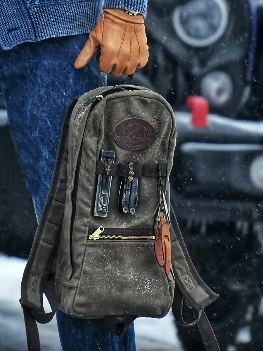 toile cirée à l'huile de haute qualité alpinisme en plein air vertical unsex américain rétro moto sac à dos hydrofuge