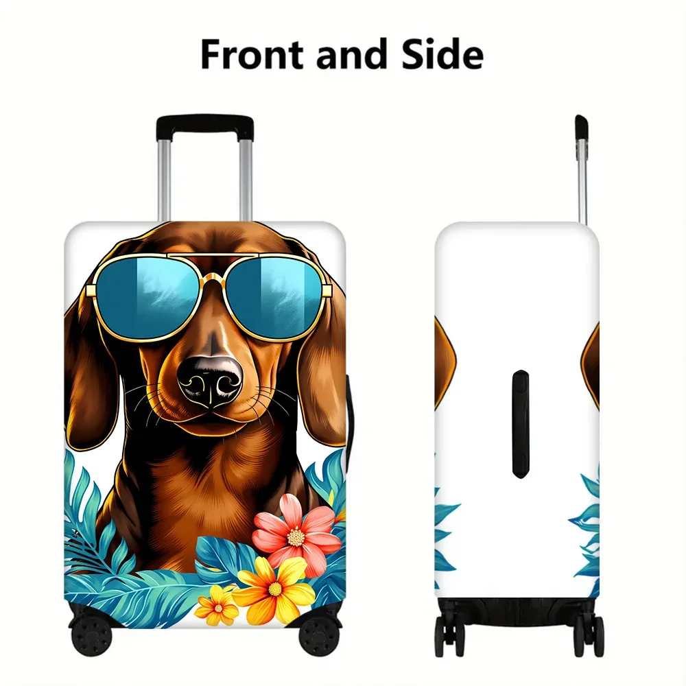 housse valise polyester motif chien lunettes soleil fleurs tropicales blanc protection voyage valises grands formats