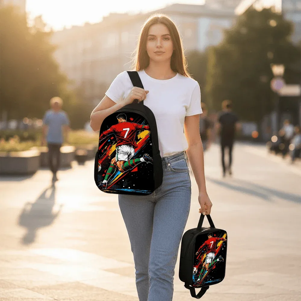 sac dos polyester motif foot bleu noir grande capacité bandoulière pochette sac assorti eco voyage école travail