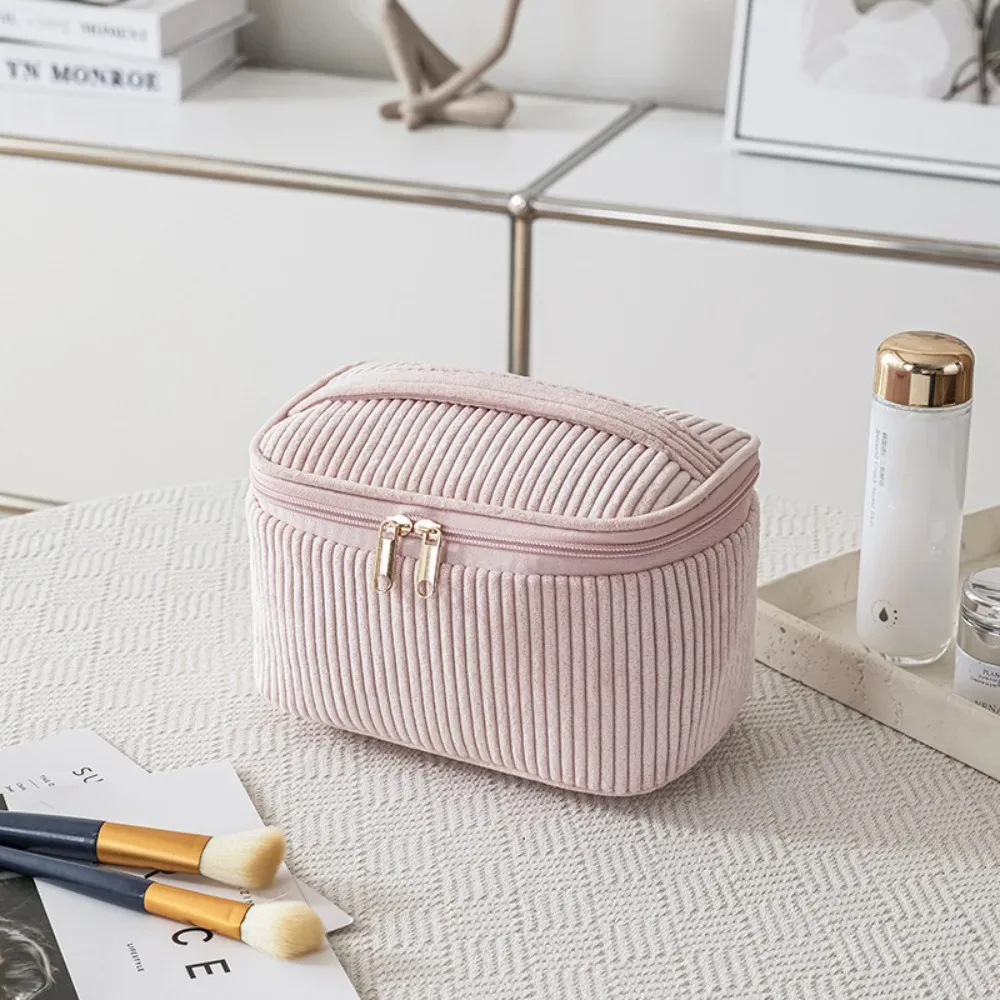 trousse de maquillage en velours côtelé tendance avec fermeture éclair, grande capacité, sac cosmétique de voyage portable, organisateur de rangement, trousse de toilette