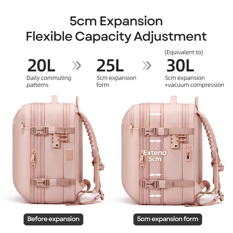sac à dos de voyage pour femme, sac à dos à compression sous vide pour ordinateur portable 16 pouces, sac à dos scolaire avec chargement usb, sac à dos de randonnée et d'affaires extensible