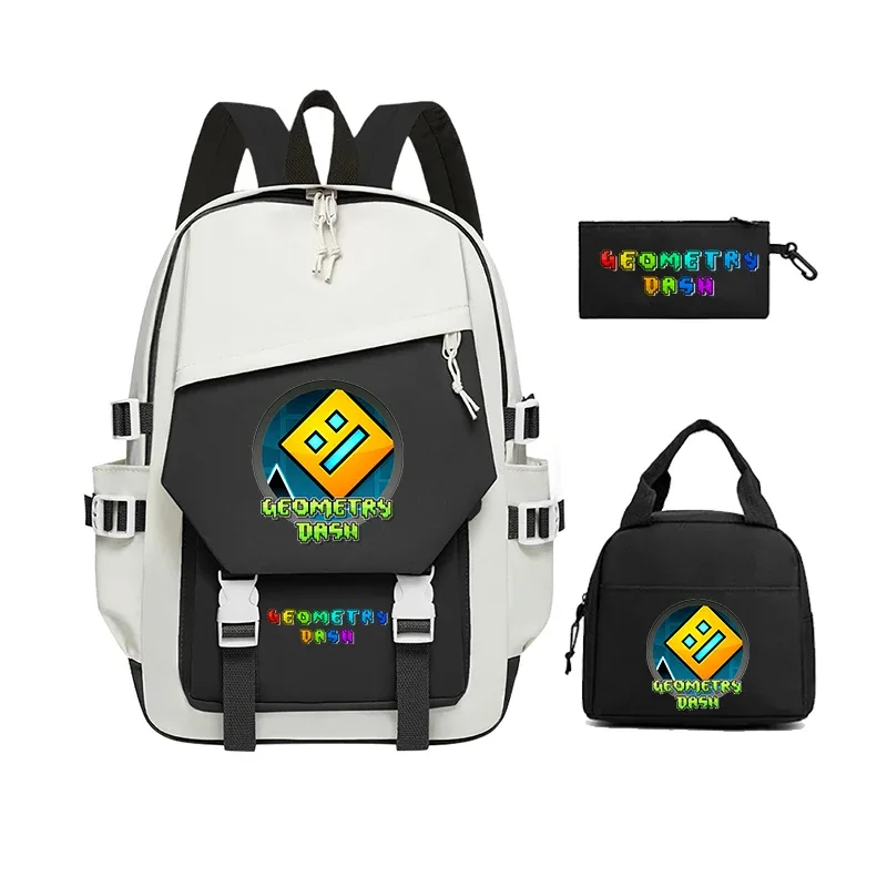nouveaux sacs à dos geometry dash, ensembles de 3 pièces, sacs d'école pour filles et garçons, sac à dos à fermeture éclair avec dessin animé amusant, sac à dos pour ordinateur portable pour adolescents