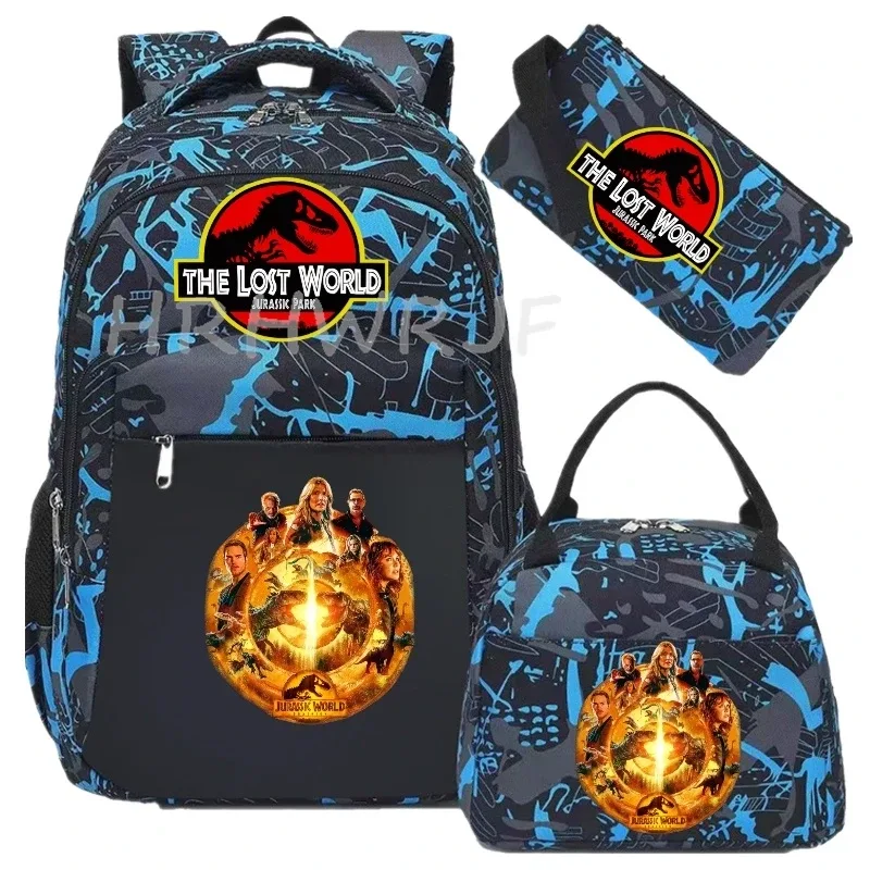 sac à dos jurassic world park, sac à dos de voyage camouflage dinosaure avec sacs à lunch, sacs d'école pour ordinateur portable pour femmes et hommes, 3 pièces