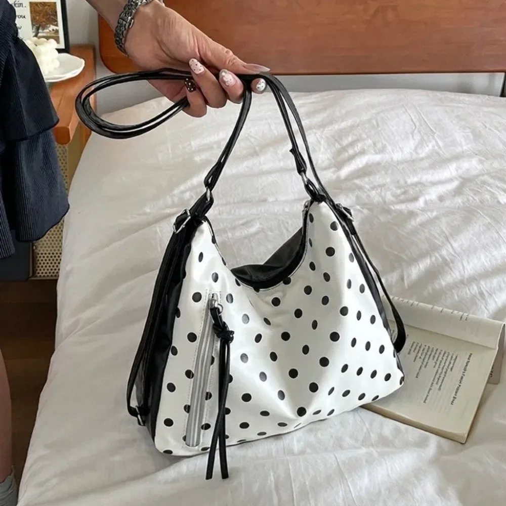 sac à bandoulière simple en cuir pu à pois, grande capacité, sac à dos, sac fourre-tout léger, style coréen, sac seau, pour les trajets quotidiens