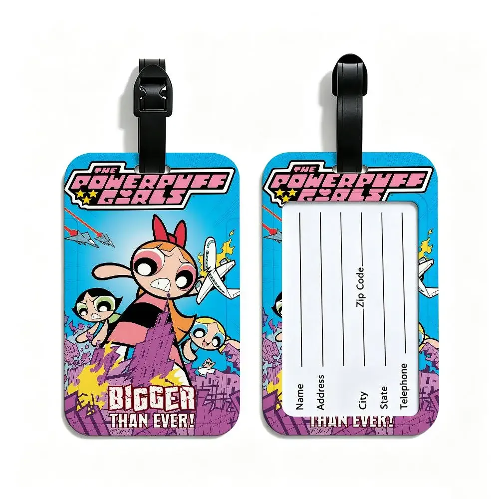 porte-carte d'informations en pvc the-powerpuffs-g-girls, étiquette de bagage anti-perte, étiquette de nom imperméable pour les voyages