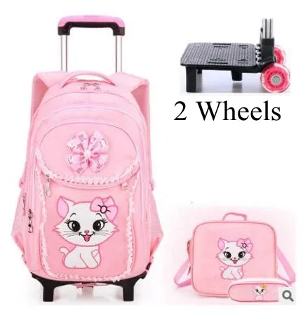 valise sac dos roulettes nylon fleur chat rose filles école voyage transport scolaire jeunesse