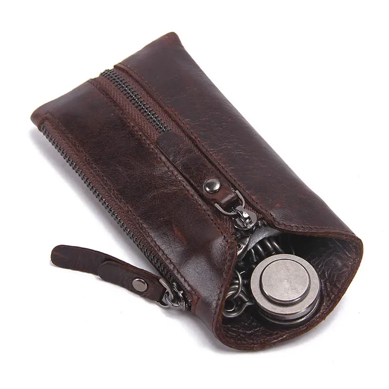 contact's vintage en cuir véritable porte-clés femmes porte-clés couvre fermeture éclair porte-clés sac hommes porte-clés femme de ménage clés organisateur