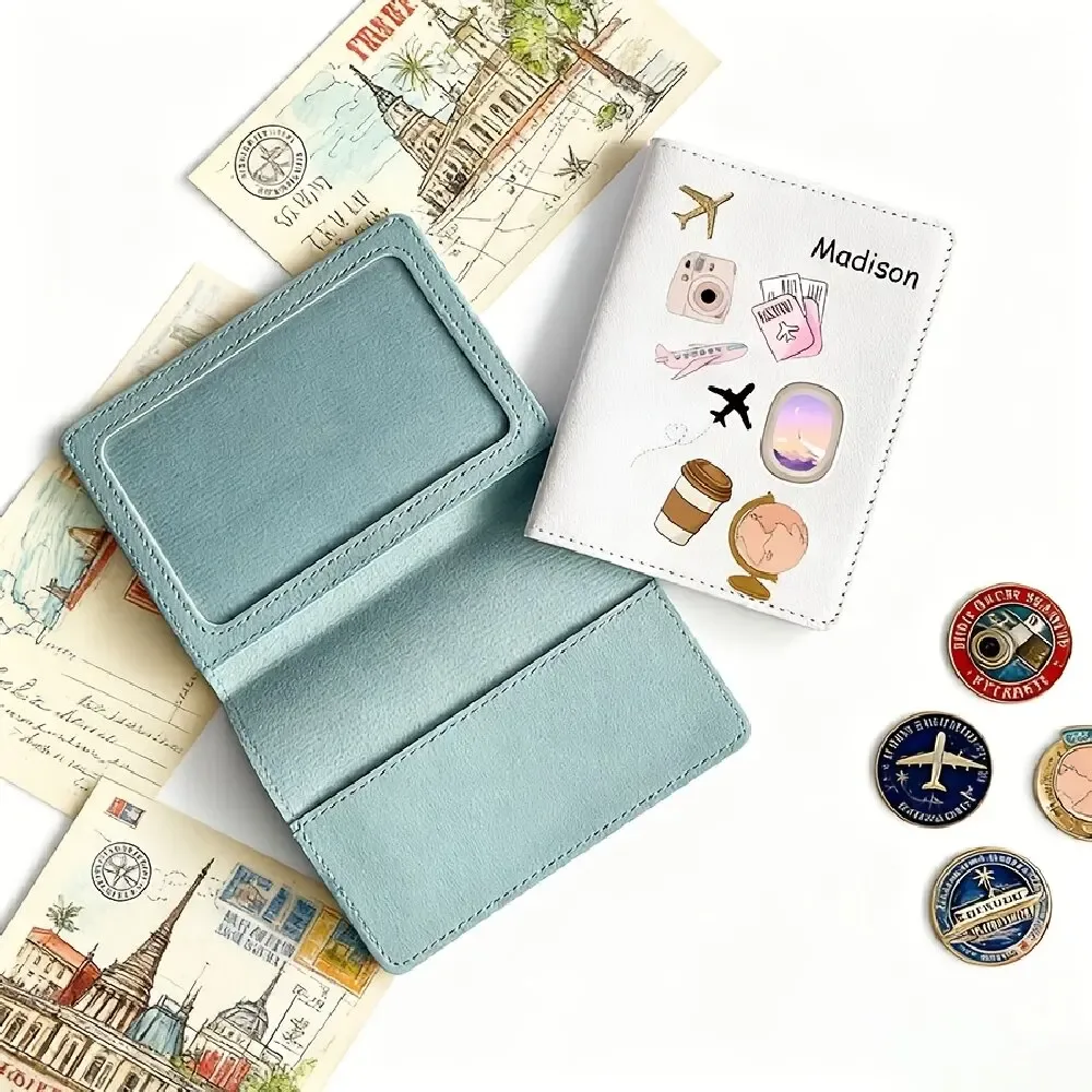 porte-passeport personnalisé avec motif de dessin animé en pu, résistant aux rayures, en similicuir, 4 couleurs, étui de rangement pour documents de voyage