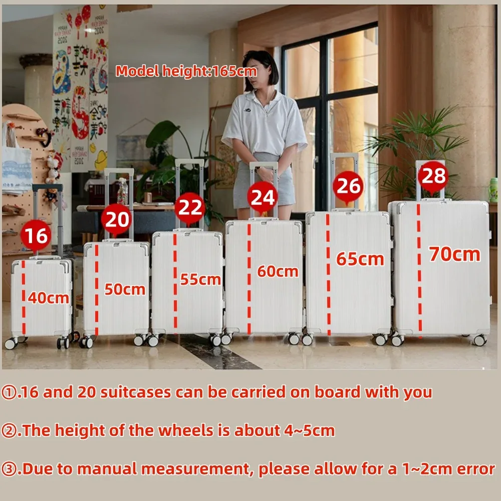 valise de grande capacité 16 "/20"/22 "/24"/26 "/28", bagages roulants à la mode, cadre en aluminium de voyage avec sacs à roulettes en alliage