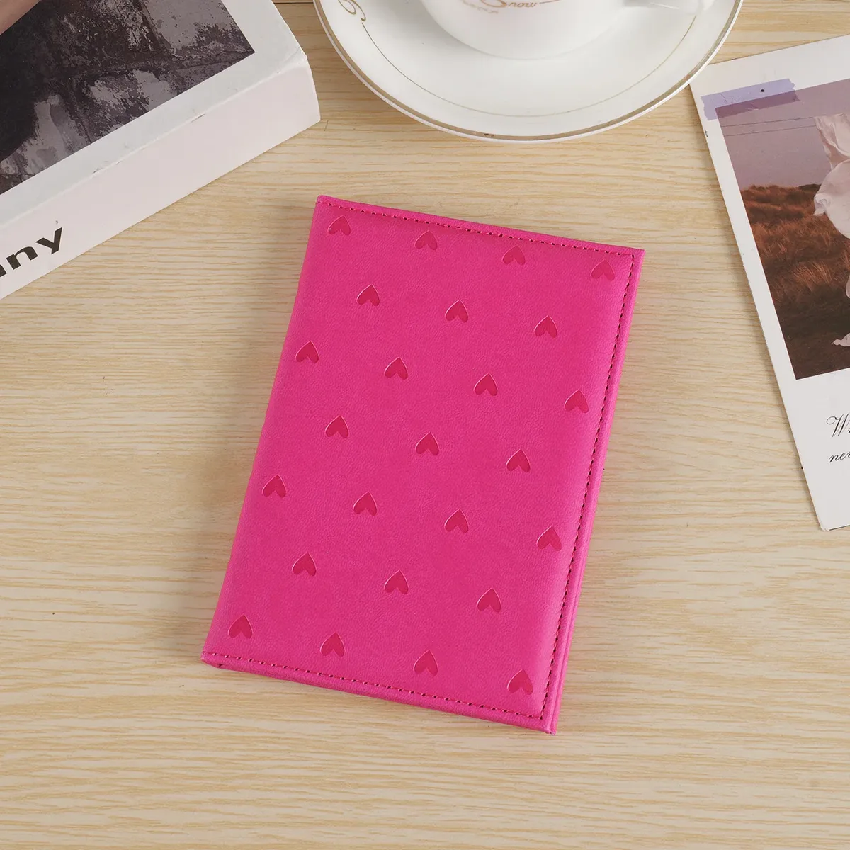 porte-passeport en cuir pu avec imprimé cœur mignon, portefeuille de voyage, housse de passeport pour femmes, accessoires de voyage, étui de protection pour documents