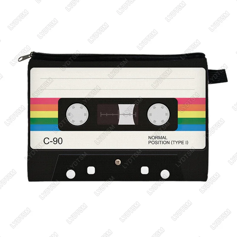 boîte à cassettes années 80 et 90, étui à cosmétiques graphique, cassette de mixage musical, sacs à maquillage pour femmes, sacs de rangement pour rouge à lèvres, trousse de toilette old school