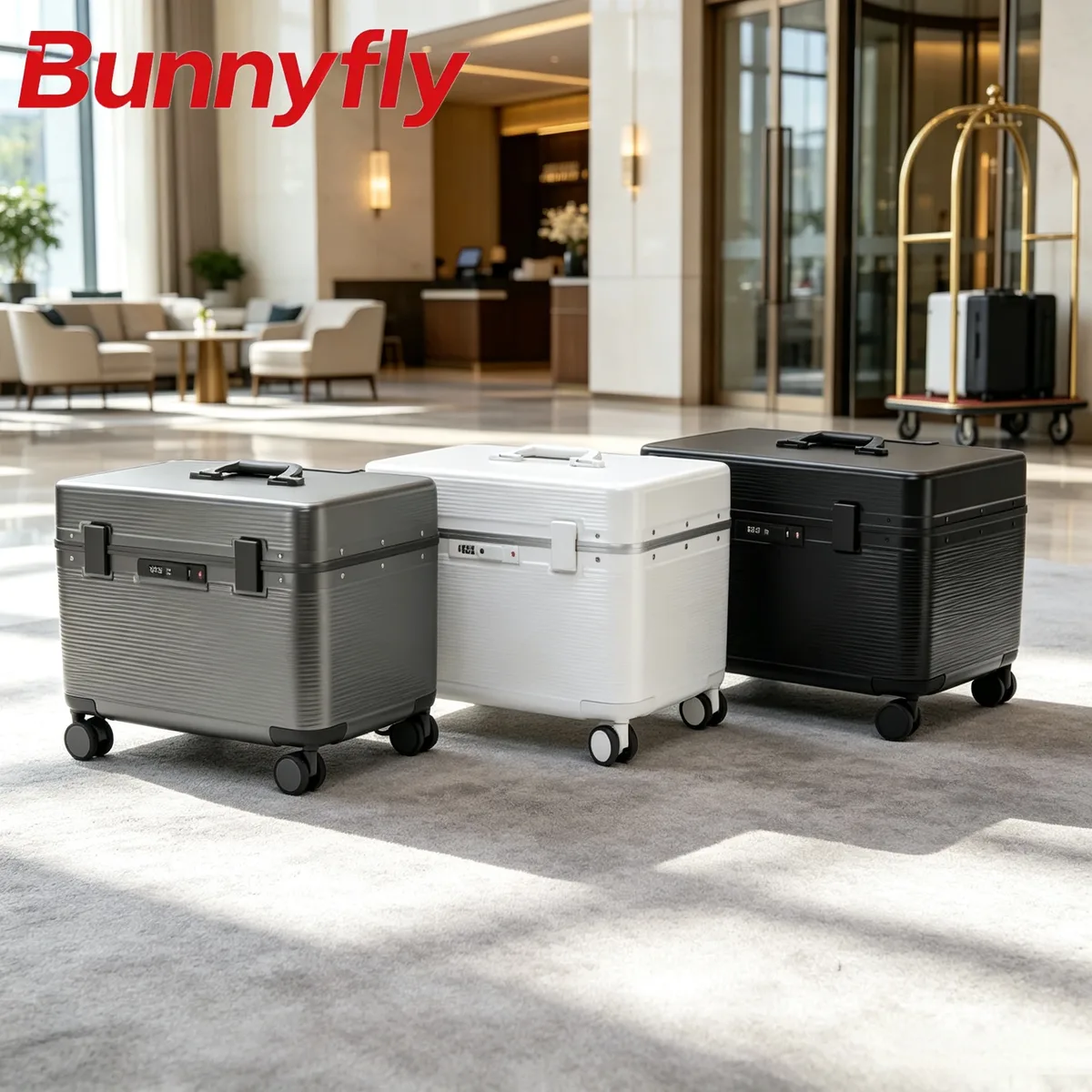 Valise à roulettes Bunnyfly 18 pouces en alliage d'aluminium, valise pour appareil photo, bagage de pilote avec roues, étui pour équipement photographique