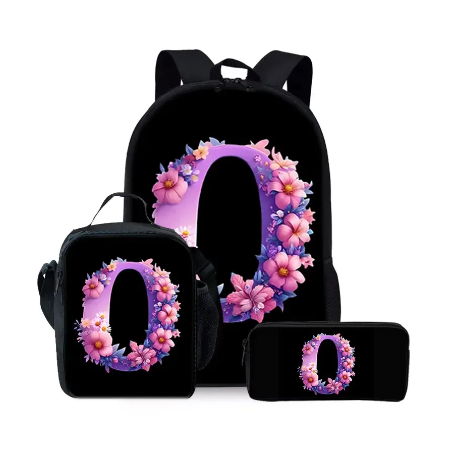 nouvel ensemble de sacs à dos trois pièces à motif alphabet anglais pour garçons et filles – meilleurs cadeaux – sac à dos scolaire plat 2d dessin animé pour enfants