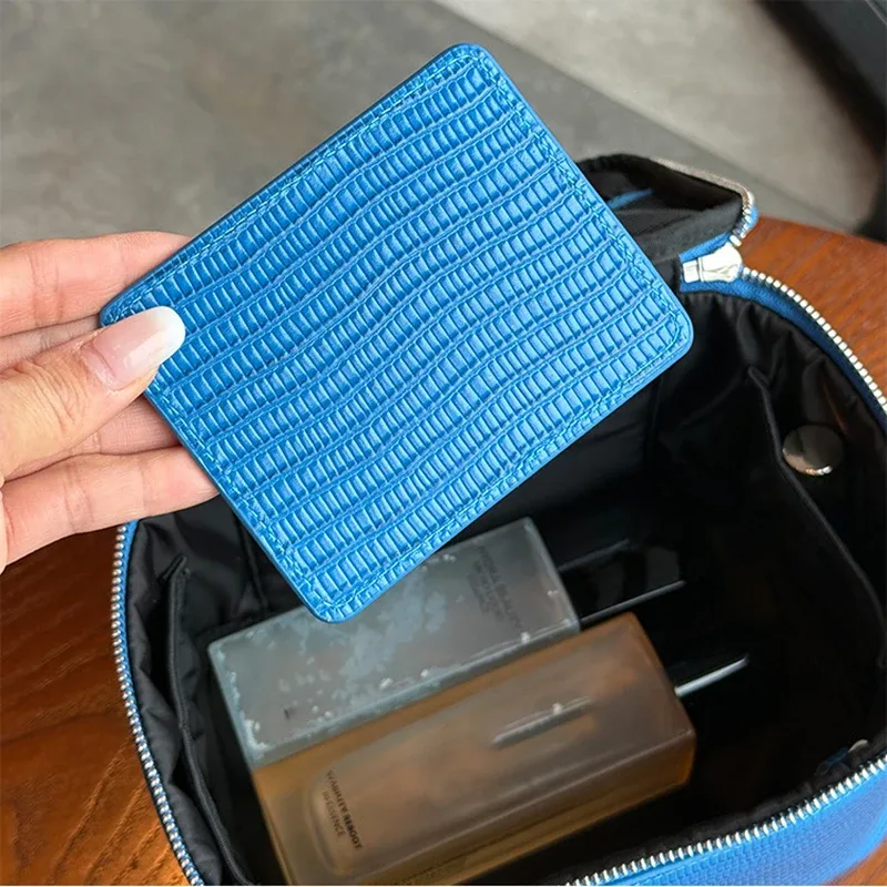 nouvelle trousse de maquillage en cuir véritable à motif lézard, grande capacité, personnalisable avec initiales, sac de voyage portable pour femmes