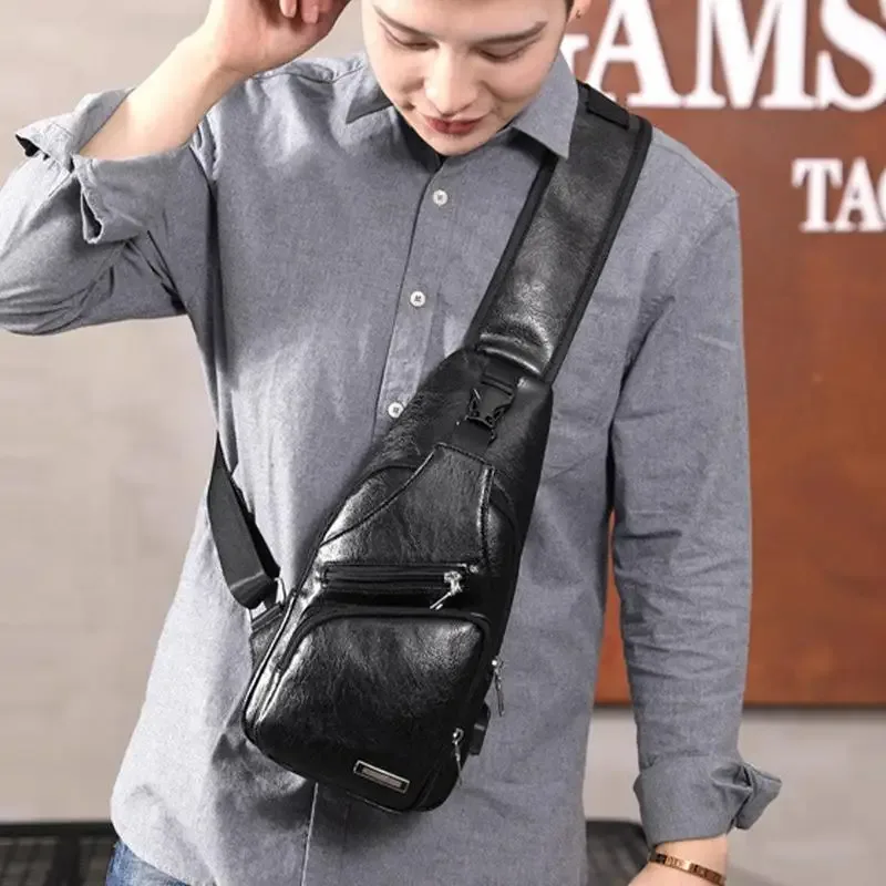 sacs de poitrine à bandoulière en cuir pu pour hommes, sac à bandoulière initié, petit sac à dos